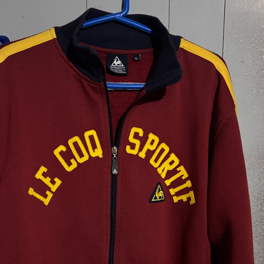 Le Coq Sportif Maroon Jacket with Yellow Accents